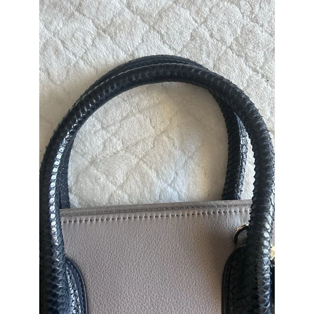 Paige Gamble Taupe Pebbled Leather Blakeley Bag With 2 Snakeskin Gussets